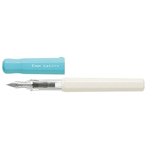 Pilot Kakuno Fountain Pen, White/Turquoise Barrel, Fine Nib (90124)