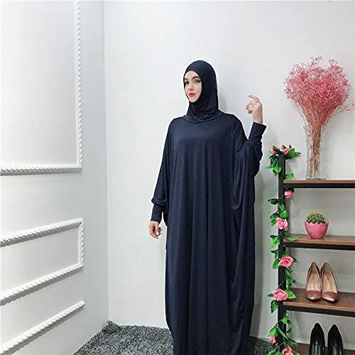 Women's Solid Muslim One-Piece Prayer Dress Muslim Abaya Dress Islamic Maxi Abaya Kaftan with Hijab Full Length Dress