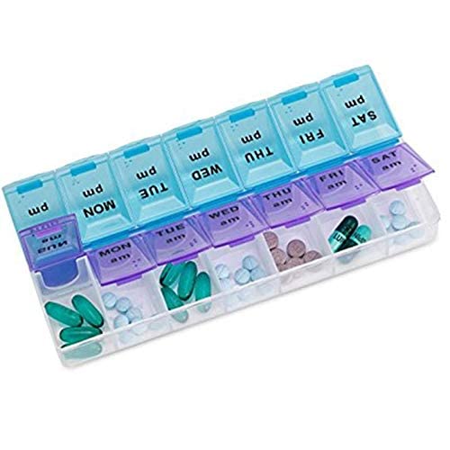 U-HOOME 7 Days Pill Case Medicine Storage Tablet Pill Box With Clip Lids Medicine Organizer Pill Case Splitters Storage Dispenser Weekly