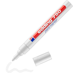 Edding 750 Paint Marker - White 1 Pen Round Tip 2-4 Mm For Marking And Labelling Metal, Glass, Rocks Or Plastic Heat-Resistant, Permanent, Smudge-Proof Waterproof