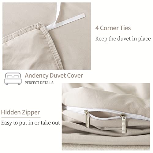Andency Khaki Duvet Cover King(104x90Inch), 3 Pieces(1 Ruffled Duvet Cover and 2 Pillowcases) Farmhouse Shabby Chic Duvet Cover, Soft Microfiber Duvet Cover Set with Zipper Closure & Corner Ties