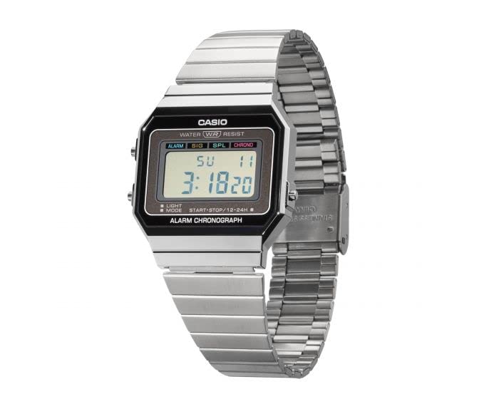 Casio Unisex-Adult Quartz Watch, Digital Display and Stainless Steel Strap A700W-1ADF