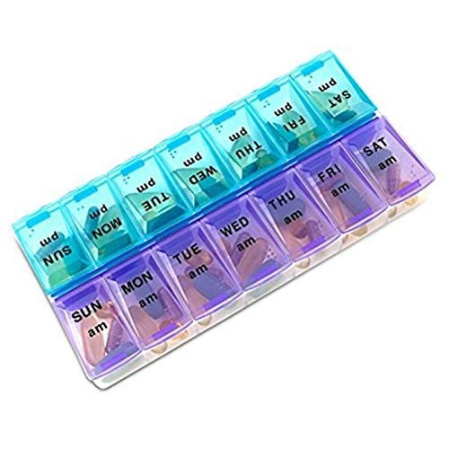 U-HOOME 7 Days Pill Case Medicine Storage Tablet Pill Box With Clip Lids Medicine Organizer Pill Case Splitters Storage Dispenser Weekly