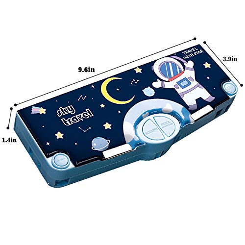 Multifunction Pencil Case, Pencil Box with 2 Compartments for Students - Cartoon Pattern Stationery Set with Pop Out Scissors and Pencil Sharpener