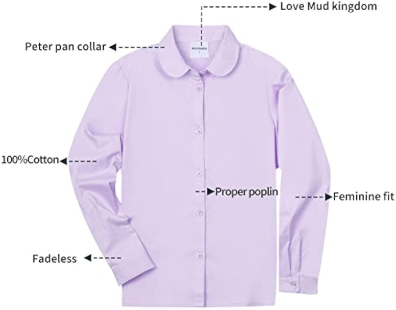 Mud Kingdom Girls Dress Shirts School Uniform with Peter Pan Collar Poplin Long Sleeve