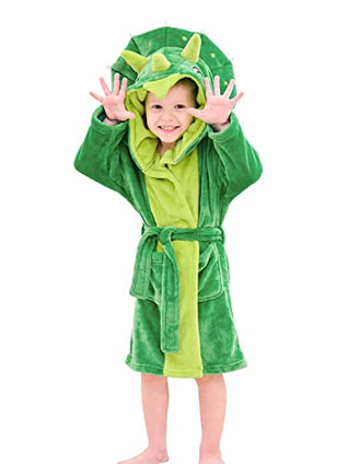 LOLANTA Boys' Girls' Hooded Flannel Bathrobes Kids Sleepwear Dinosaur Dressing Gown Christmas Gift 2-3Y