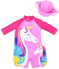 Double Unicorn Girls Swimsuit Long Sleeve with Cap (UPF.50+)