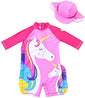 Double Unicorn Girls Swimsuit Long Sleeve with Cap (UPF.50+)