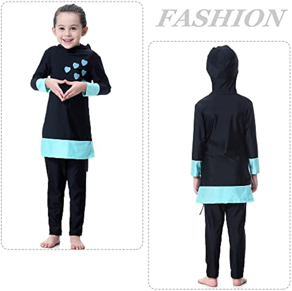 Maeau Muslim Swimsuit for Kids Girls Full Cover Islamic Bathing Suit Hijab Burkini Swimwear