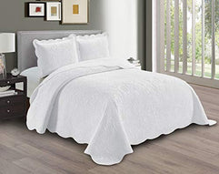 Linen Plus Embossed Coverlet Bedspread Set Oversized Solid White King/California King Bed Cover Bedding New # Dana