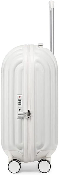 20 Inch Hard Shell Cabin Carry On Luggage Airline Approved Lightweight Travel Suitcase with Spinner Wheels Free Memory Foam Neck Pillow (White)