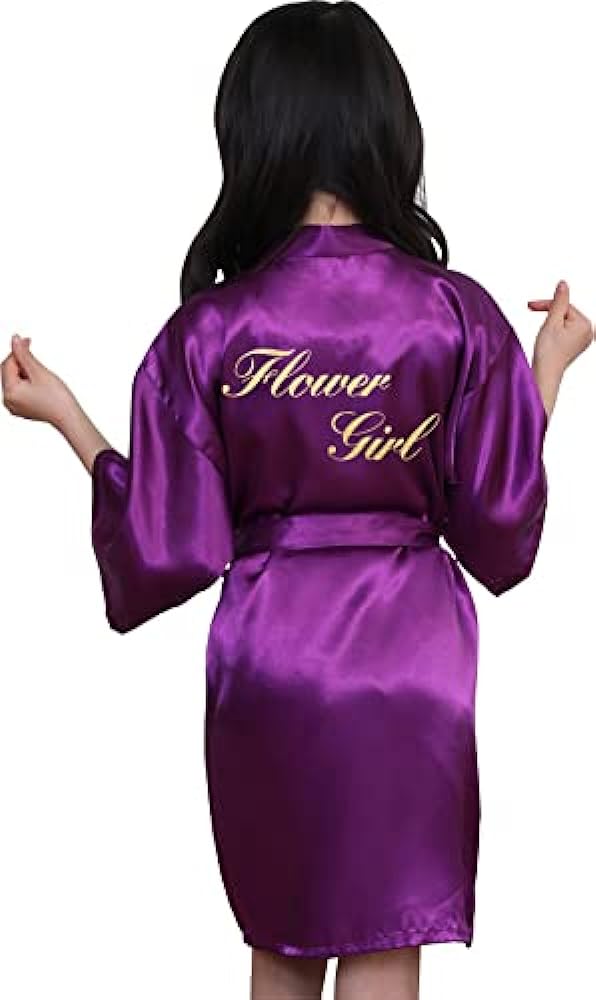 QXQTER Silky Satin Robes for Kids Girls Flower Girl Robe for Wedding Bridal Party with Gold Glitters