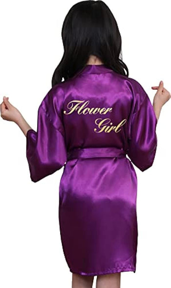 QXQTER Silky Satin Robes for Kids Girls Flower Girl Robe for Wedding Bridal Party with Gold Glitters