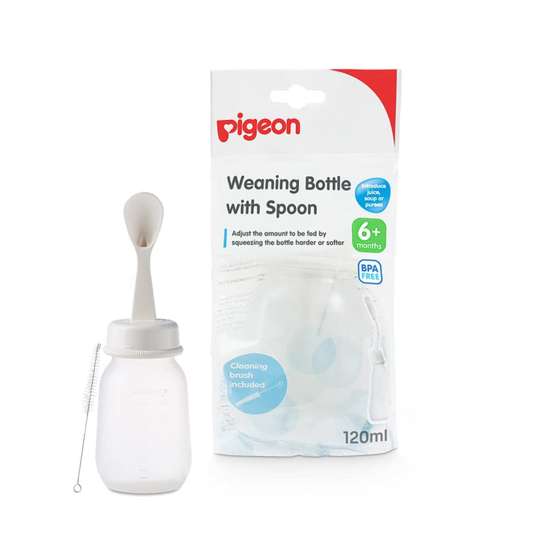 Pigeon Weaning Bottle With Spoon, Plastic, Heat Resistant, Bpa Free, 120Ml, White