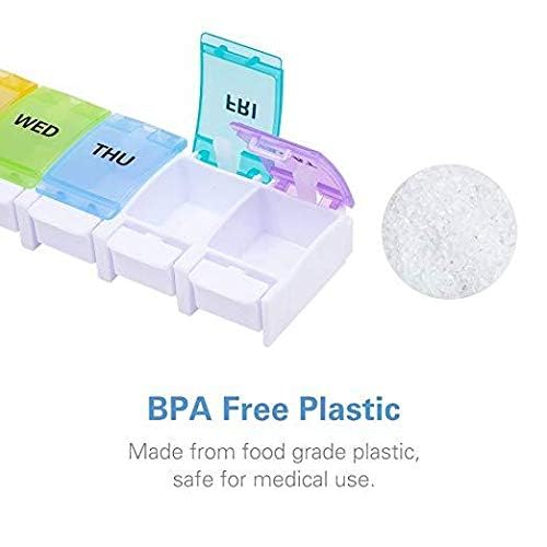 7 Day Pill Organizer, Large PUSh Button Weekly Box For Pills/Vitamin/Fish Oil/Supplements - Rainbow