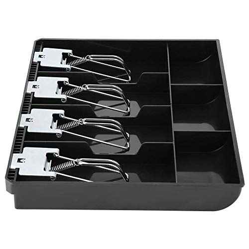 Cash Register Drawer 4 Bill 5 Coin, Cash Drawer Register Insert Tray Replacement Cashier Four Box with Metal Clip, Perfect for Point of Sale Small Business(Black)