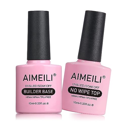 AIMEILI 5 in 1 Builder Base and No Wipe Top Coat Soak Off UV LED Gel Nail Polish Varnish Long Lasting Gel Polish 2x10ml