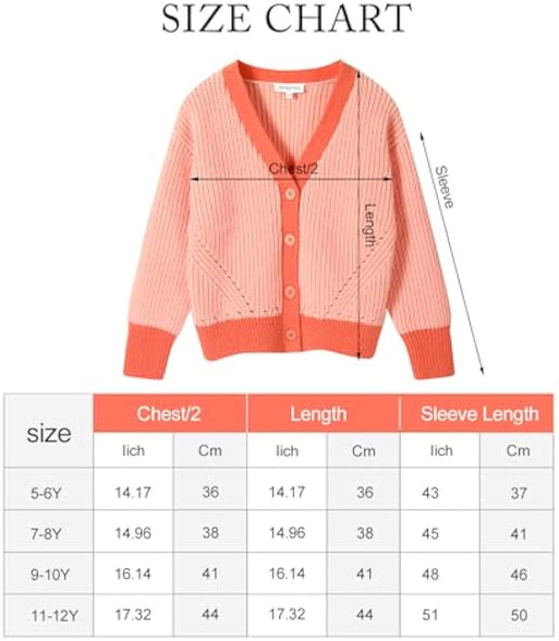 TRENDSTITCH Girls Color Block Cardigan Sweaters Open Front V Neck Button Up Sweater Knit Cardigans Outerwear