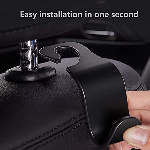 Universal Vehicle Car Backseat Headrest Hanger Storage Organizer, Black Car Back Seat Headrest Hooks, Car Seat Accessory For Handbags, Purses, Coats, And Grocery Bags, Bottle Holder 4-Pack