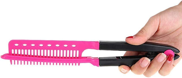 COOLBABY Comb Straightening Hair Hair Styling Comb For Great Tresses Flat Iron Comb With A Firm Grip Straightening Comb For Knotty Hair Folding DIY V-Shape Hair Styling Comb Pink NY0202-SRK