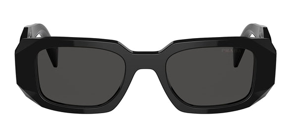Prada PR 17WSF 1AB5S0 Black Plastic Rectangle Sunglasses Grey Lens, Black, 51-20-145