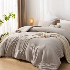 weigelia Queen Comforter Solid Color 3PCS Boho Bed Comforter Set Queen Size Tannish Grey Soft Lightweight Down Alternative Microfiber Comforter for All Season (1 Comforter, 2 Pillowcases)