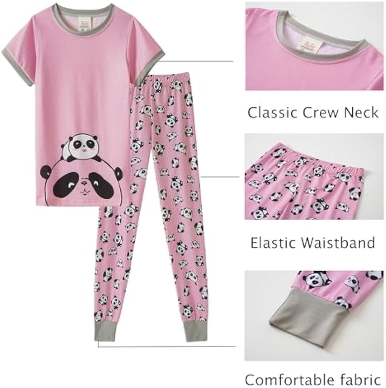 MyFav Babies, Toddlers and Girls' 4-Piece Snug Fit Cotton Pajama Set, Print Short Sleeve Loungewear