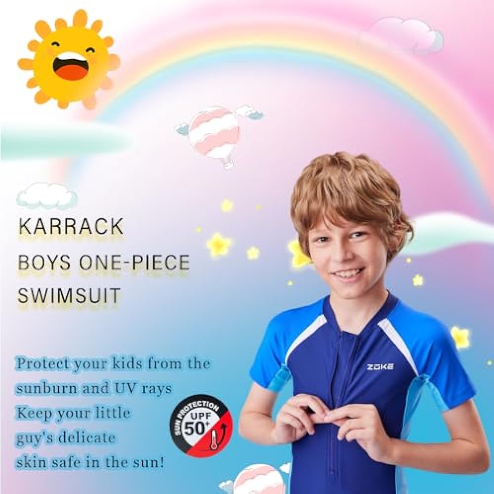 Karrack Girls and Boys One Piece Rash Guard Swimsuit Kid Water Sport Short Swimsuit UPF 50+ Sun Protection Bathing Suits