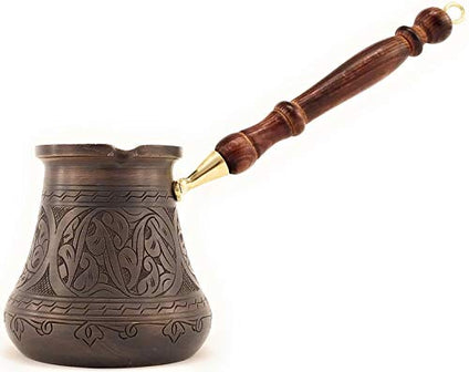 PCA Series (XXLarge-28fl.oz) - Thickest Solid Engraved Antique Copper Turkish Greek Arabic Coffee Pot Heavy Duty with Wooden Handle Stovetop Coffee Maker Jazzve Cezve Ibrik Briki