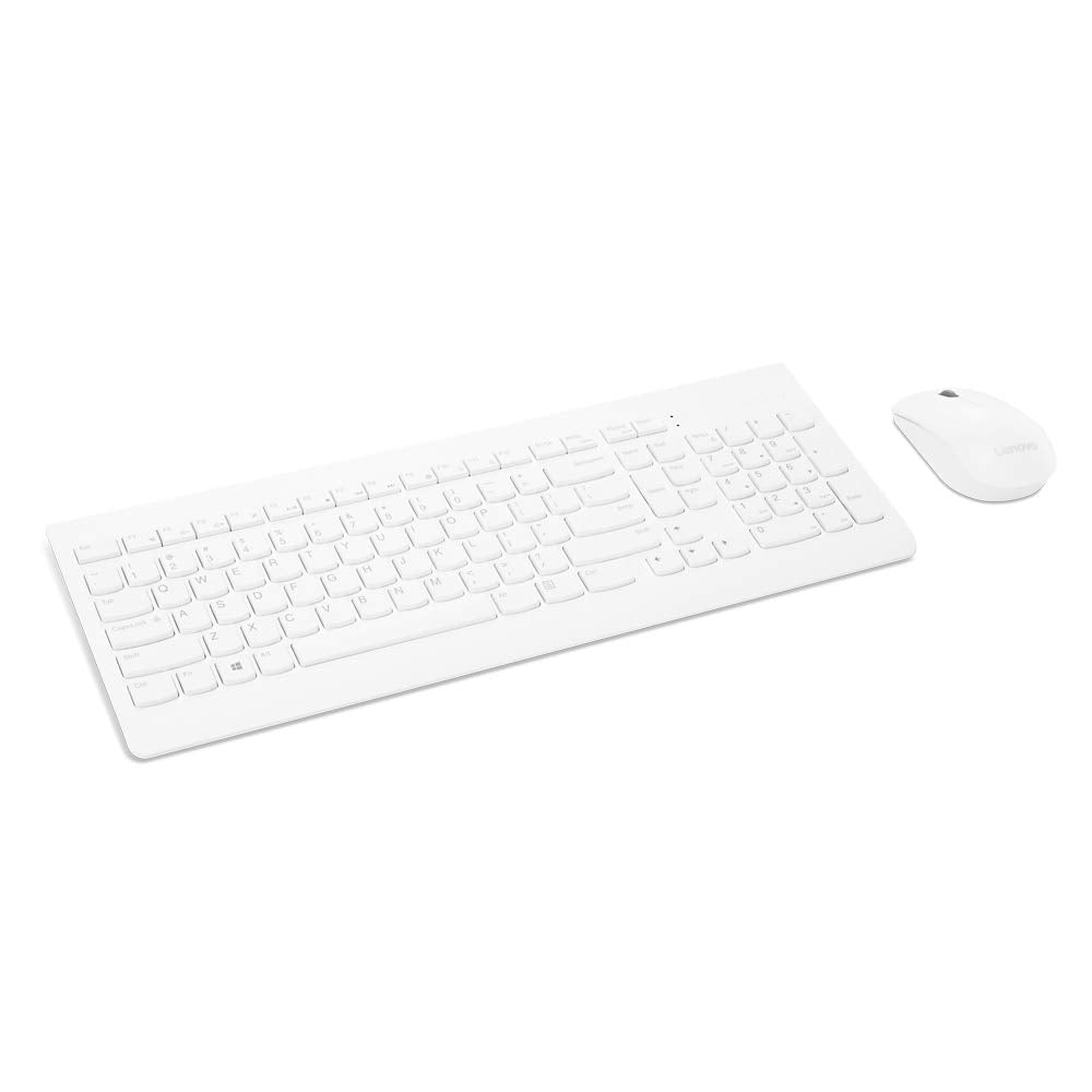 Lenovo 510 Wireless Combo with 2.4 GHz USB Receiver, Slim Full Size Keyboard, Full Number Pad, 1200 DPI Optical Mouse, Left or Right Hand, GX30W75336, White