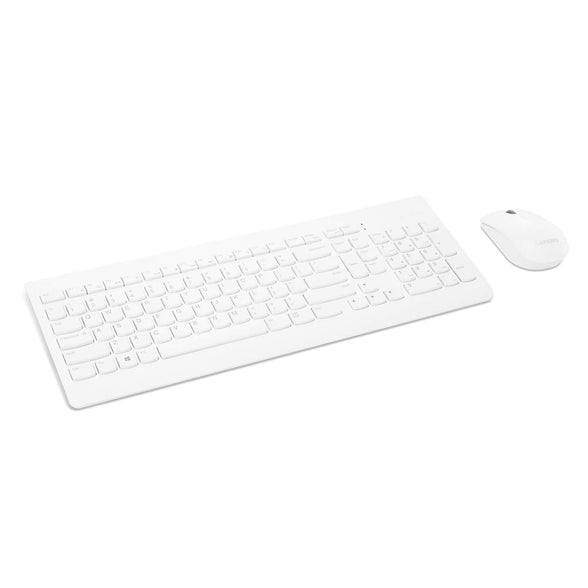 Lenovo 510 Wireless Combo with 2.4 GHz USB Receiver, Slim Full Size Keyboard, Full Number Pad, 1200 DPI Optical Mouse, Left or Right Hand, GX30W75336, White