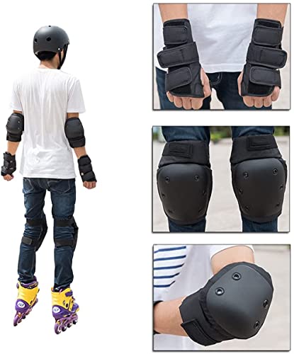 Knee Pads, ELECDON Protective Gear Set for Youth/Adult Knee Pads Elbow Pads Wrist Guards 3 In 1 For Skateboarding, Rollerblading, Snowboarding, Scooter, Cycling Bike Riding Black 6pcs Size M