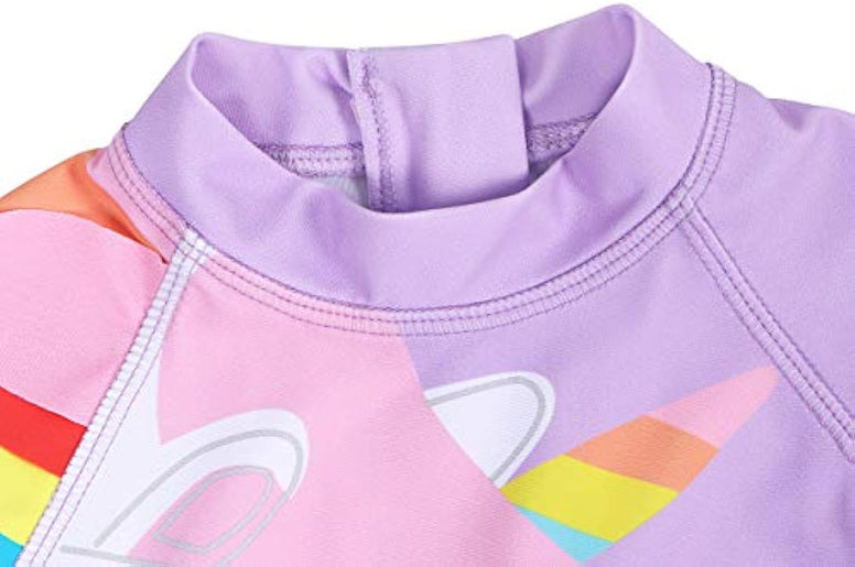 WonderBabe Unicorn/Flamingos Girls UV Swimsuit Kids Sun Protection Swimming Costume One Piece Round-Neck Swimwear Rash Guard Bathing Suit Surfing Sunsuit 1-8 Years