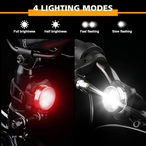 Ascher USB Rechargeable Bike Light Set,Super Bright Front Headlight and Rear LED Bicycle Light,650mah Lithium Battery,4 Light Mode Options(2 USB Cables and 4 Strap Included)