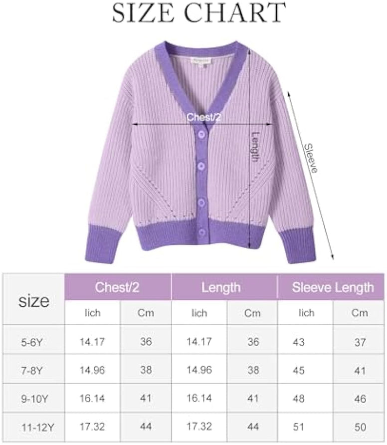 TRENDSTITCH Girls Color Block Cardigan Sweaters Open Front V Neck Button Up Sweater Knit Cardigans Outerwear