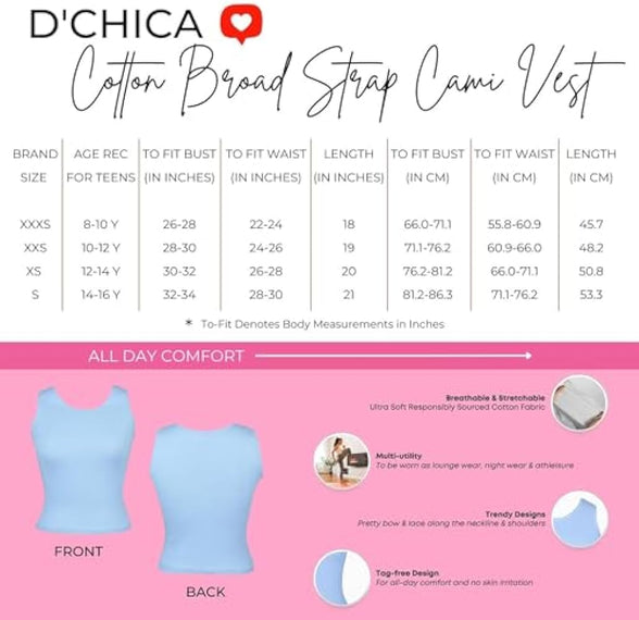 D'chica Girls Undershirt Cotton Camisoles Shelf Bra Layering Cami