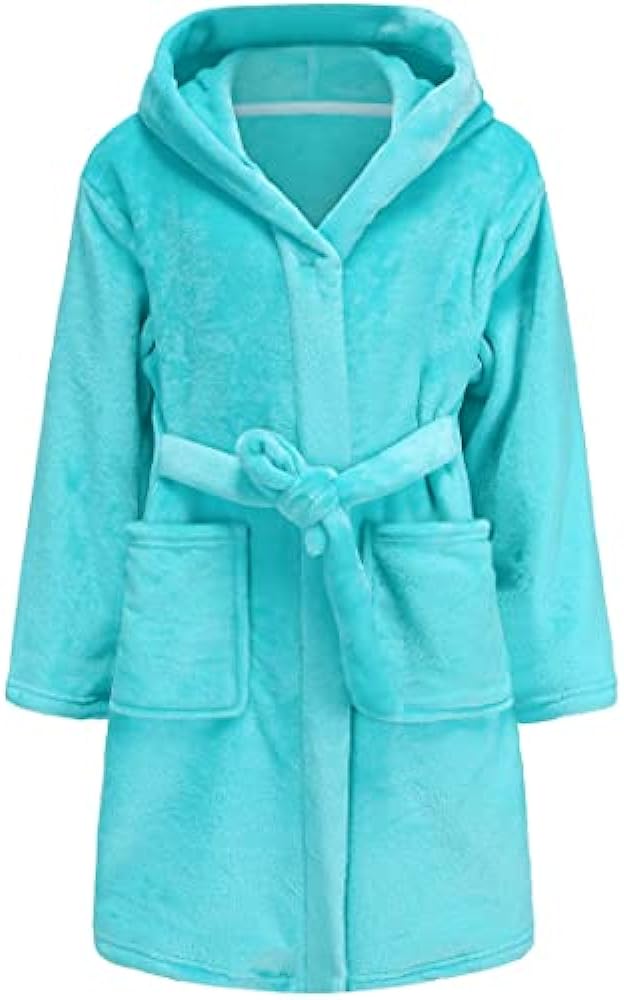 Kids Hooded Bathrobe Girls Soft Plush Hooded Flannel Pajamas Sleepwear Boys Spa Robe