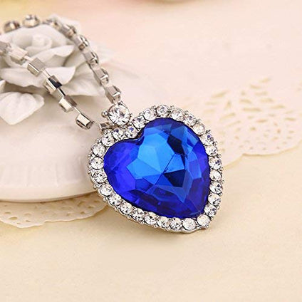 Yellow Chimes Crystals from Swarovski Valentine Special Sparkling Heart Silver Plated Pendant for Women and Girls (Blue Heart Pendant Set)