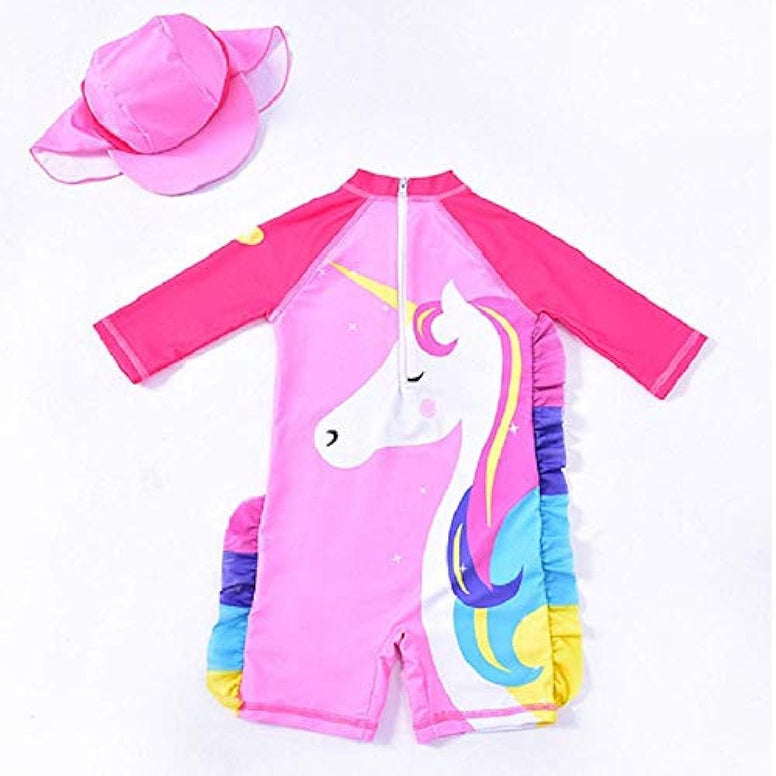 Double Unicorn Girls Swimsuit Long Sleeve with Cap (UPF.50+)