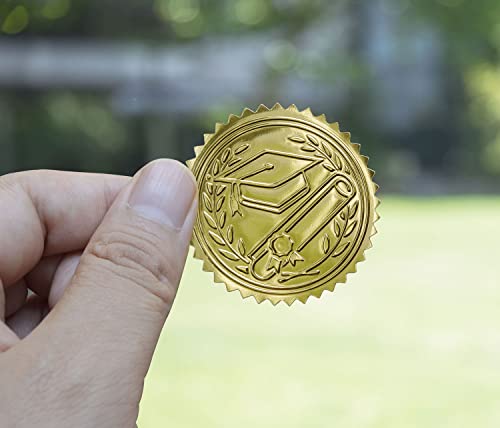 Embossed Graduation Cap Gold Certificate Seals Diplomas Gold foil Seals, 2”,100 Count