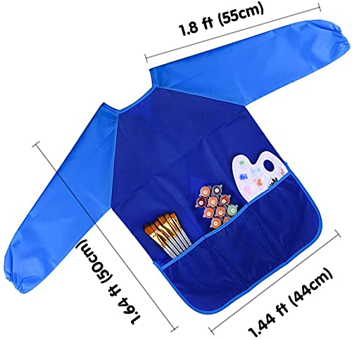 Children's Art Workwear Toddler Workwear Waterproof Artist Painting Apron Long Sleeve Top Children's Painted Apron Waterproof Artist Top Long Sleeve 3 Pockets Suitable for children aged 2-8(Blue-M)