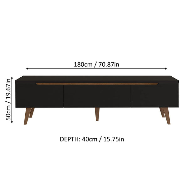 MADESA TV Stand with 2 Doors 1 Drawer, for TVs up to 75 Inches, Wood, 180 W x 50 H x 36 D Cm - Black