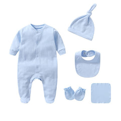 Newborn Boy Girl Clothes Sets Baby Cotton Long Sleeve Romper Jumpsuits Unisex Outfits with Baby Mittens Baby Hats Gloves 0-3M