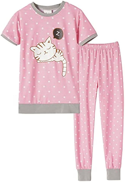 MyFav Babies, Toddlers and Girls' 4-Piece Snug Fit Cotton Pajama Set, Print Short Sleeve Loungewear