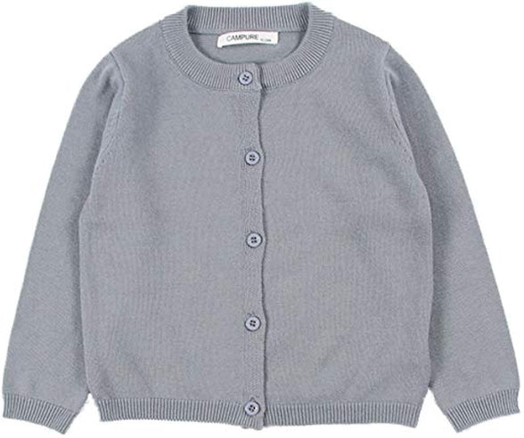 JELEUON Little Girls Cute Crew Neck Long Sleeve Button-Down Solid Cotton Fine Knit Cardigan Sweaters