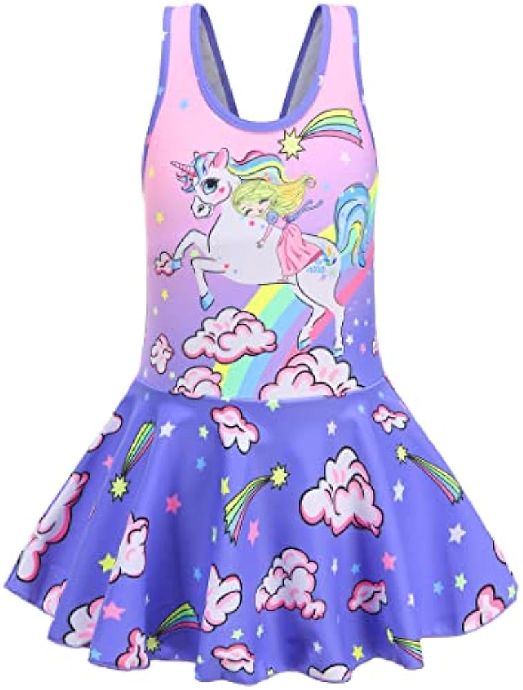 KuKiee Girls One Piece Rainbow Unicorn Swimsuit Stars Print Swimwear Bathing Suit