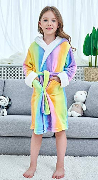 Boys Girls Bathrobes Toddler Kids Hooded Robes Plush Soft Coral Fleece Pajamas Sleepwear for Girls Boys