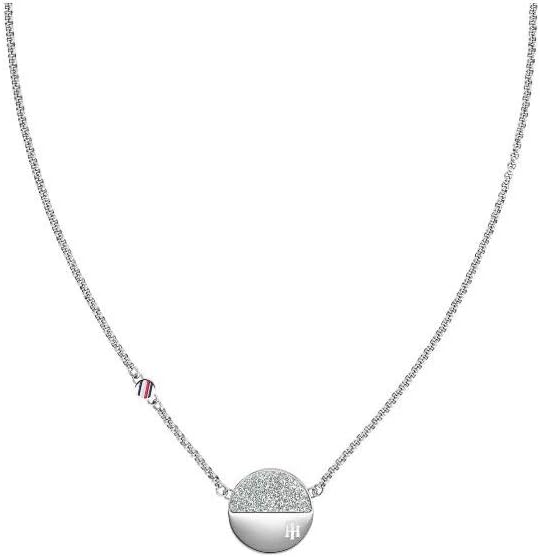 Tommy Hilfiger Women's Flag Engraved TH Monogram Orb Charm Chain Necklace, Silver, MEDIUM