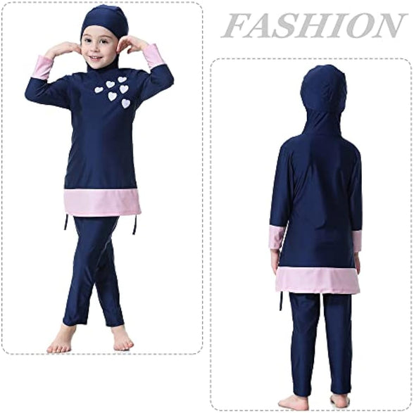 Maeau Muslim Swimsuit for Kids Girls Full Cover Islamic Bathing Suit Hijab Burkini Swimwear