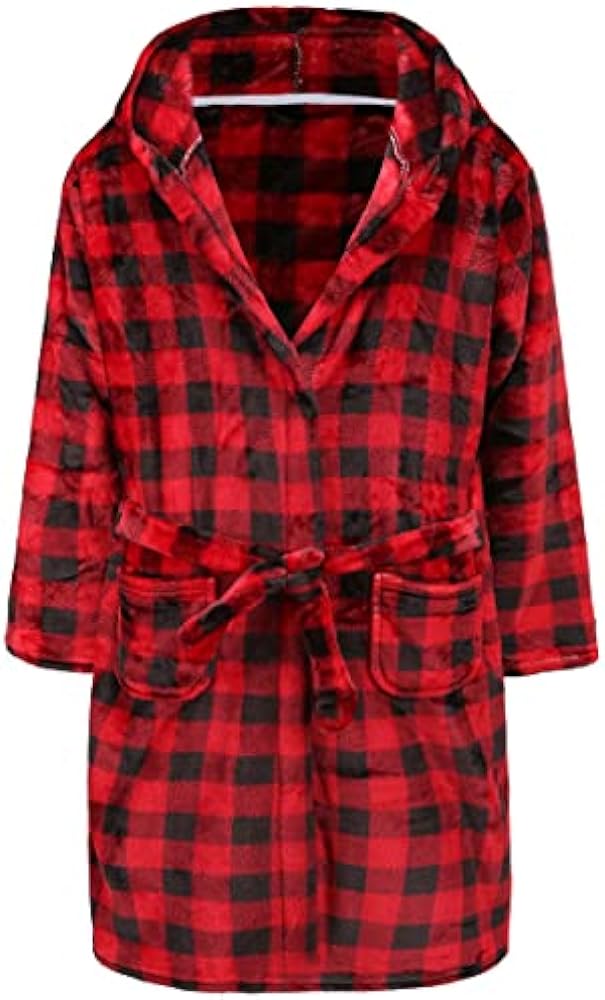 Kids Hooded Bathrobe Girls Soft Plush Hooded Flannel Pajamas Sleepwear Boys Spa Robe